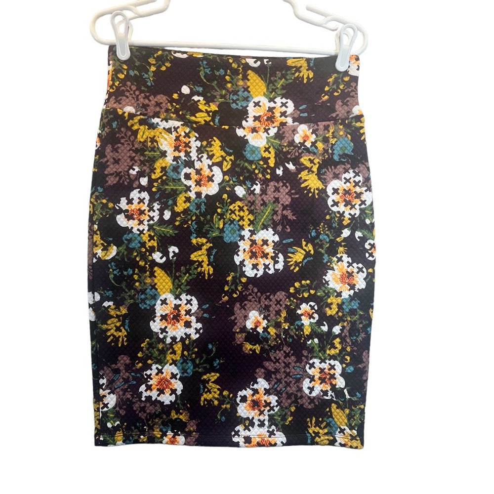 Lularoe Womens Size S "Cassie"  Plum Floral Knit Pencil Skirt Casual Business